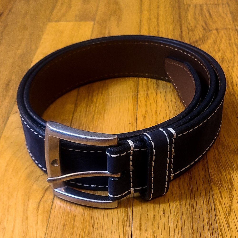 Men's Allen Edmonds Stitched Belt in Distressed Blue Leather (34) (Deadstock)